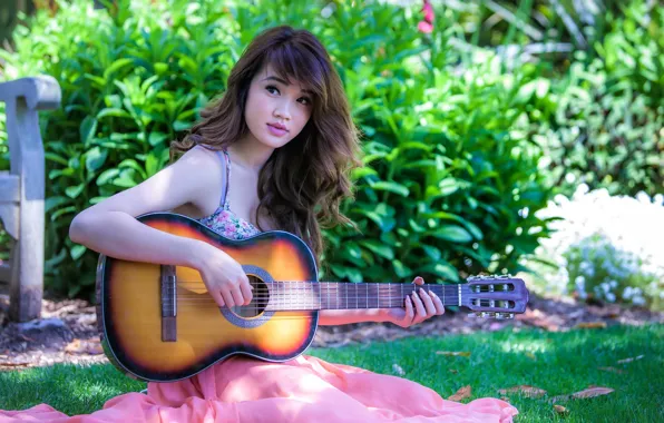 Картинка девушка, музыка, гитара, азиатка