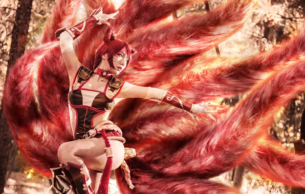 Девушка, Лиса, Азиатка, Girl, Fox, Fire, Asian, League of Legends