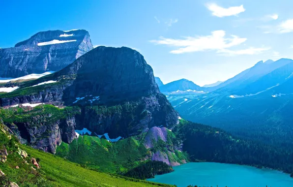 Небо, горы, озеро, сша, glacier national park, montana