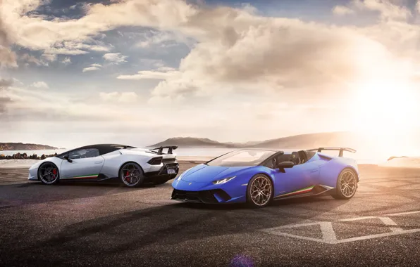 Побережье, Lamborghini, пара, Spyder, 2018, Performante, Huracan