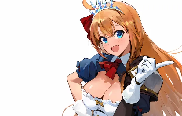 Girl, sexy, cleavage, long hair, dress, boobs, anime, blue eyes