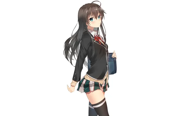 Girl, sexy, blouse, school uniform, thighhighs, long hair, anime, beautiful