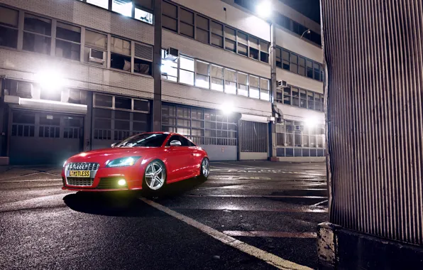 Audi, Red, Glow, Lights, Night, Tuning, Wheels, Garage