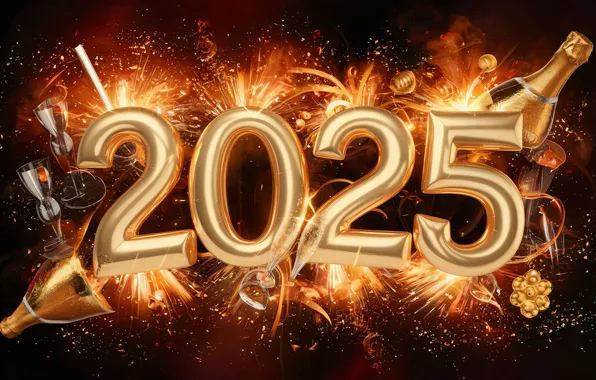 Цифры, Новый год, дата, 2025, ИИ-арт, нейросеть, Новый 2025 год