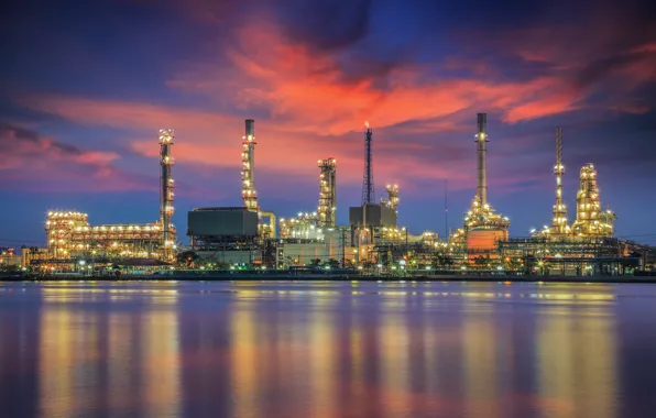 Небо, отражение, Бангкок, oil refinery plant, Нефтеперерабатывающий завод
