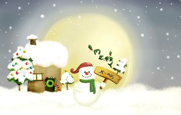 Картинка рисунок, новый год, рождество, снеговик