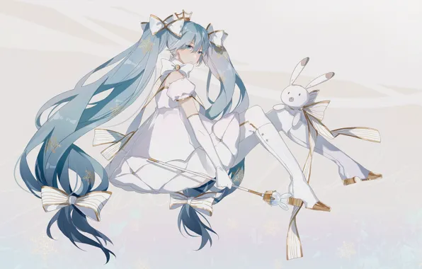 Девочка, бантики, зайка, Hatsune Miku, Vocaloid, Вокалоид, Хатсуне Мику