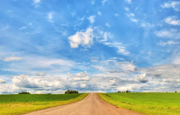 Картинка дорога, поле, небо, облака, пейзаж, природа, wallpaper, просёлочная