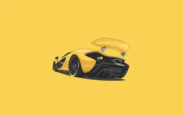 McLaren, Yellow, Supercar, Rear, Minimalistic