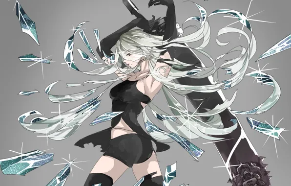 Девушка, осколки, меч, Nier Automata, YoRHa Type A No 2
