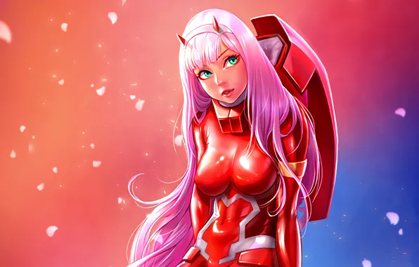 Взгляд, пух, Anime, pink hair, green eyes, большая грудь, зеленые глаза, look