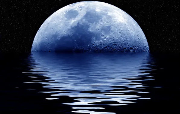 Moon, blue, water, rising, gigant