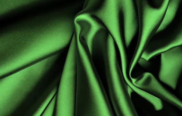 Картинка зеленый, шелк, ткань, складки, сатин