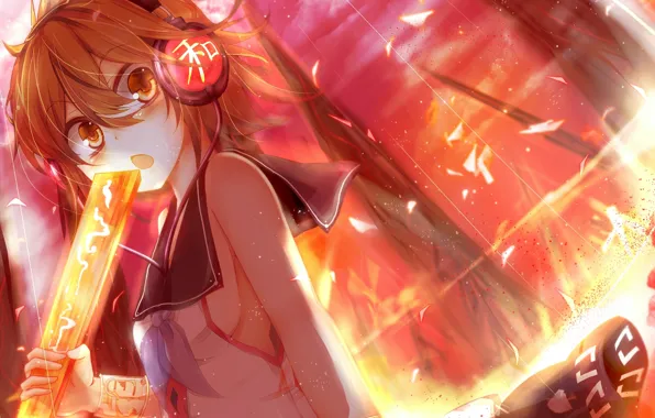 Небо, облака, аниме, наушники, арт, девочка, touhou, nmaaaaa