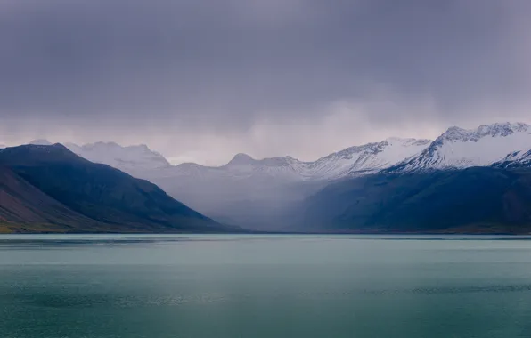 Море, горы, тучи, пасмурно, побережье, Исландия