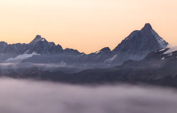 Mountain, fog, covered, range
