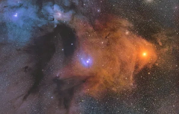Облако, гигантское, молекулярное, Rho Ophiuchi, в созвездии Змееносца