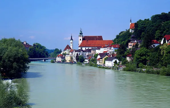 Картинка река, дома, австрия