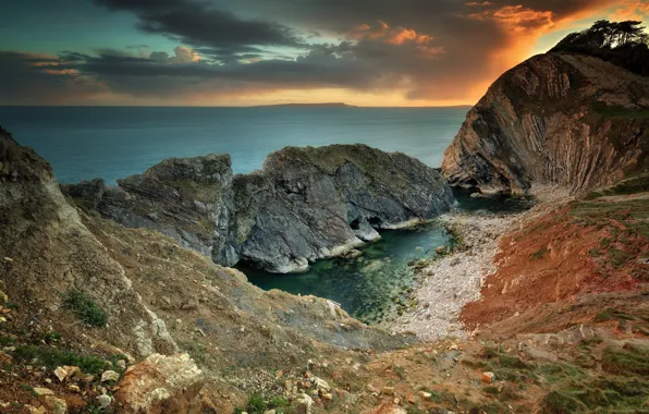 Море, небо, облака, скалы, побережье