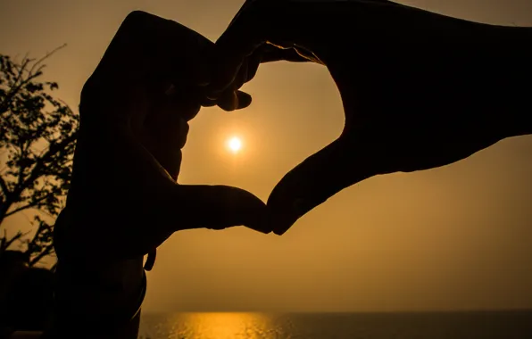 Любовь, закат, сердце, love, heart, sunset, romantic, hands