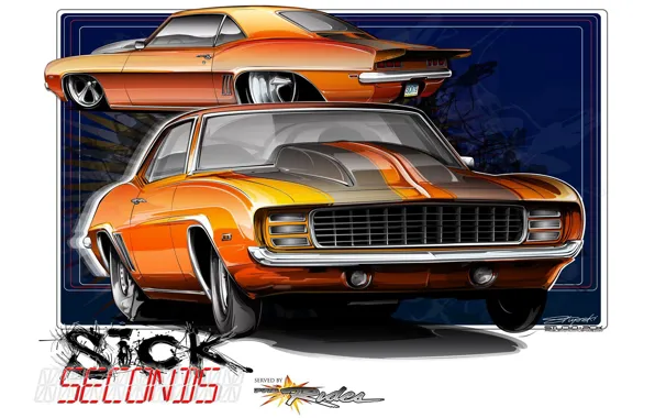 Оранжевый, 1969, Шевроле Камаро, Chevrolet Camaro SS, Drag, дрег, Sick Second