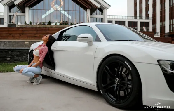 Car, машина, грудь, девушка, лицо, поза, Audi, животик