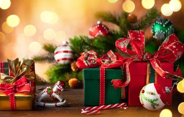 Ветки, праздник, игрушки, подарки, Новый год, ёлки, декор, композиция