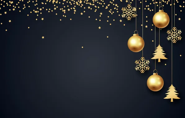 Картинка украшения, снежинки, шары, елка, Рождество, Новый год, golden, christmas