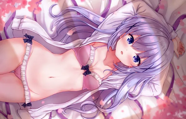 Girl, sexy, lingerie, pantsu, bra, cleavage, panties, long hair