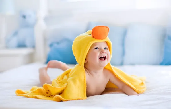 Радость, улыбка, ребенок, полотенце, младенец, child, infante