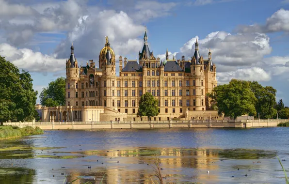 Река, замок, Германия, Шверин, Schwerin Castle