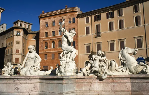 Картинка дома, Рим, Италия, фонтан, Пьяцца Навона
