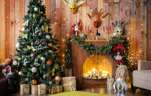 Елка, Рождество, подарки, Новый год, камин, new year, Christmas, design