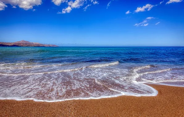 Песок, море, волны, пляж, синева, берег, прибой