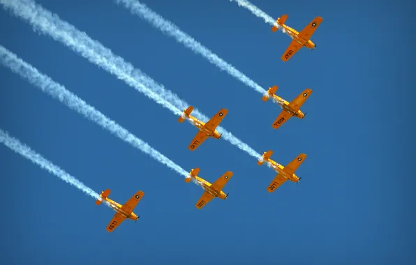 Картинка небо, самолет, дым, полет демонстрации эскадра