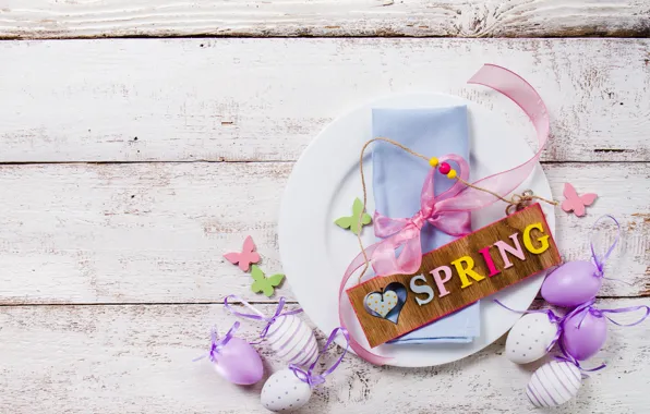 Весна, Пасха, wood, spring, Easter, purple, eggs, decoration