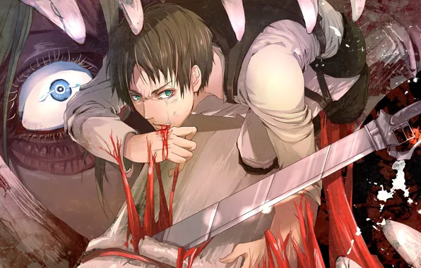 Глаз, злость, кровь, титан, Атака Титанов, Shingeki No Kyojin, Эрен Йегер