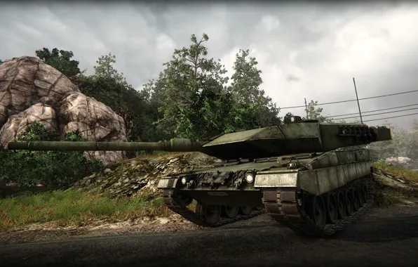 Дорога, деревья, танк, armored warfare, leopard 2A5