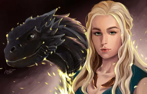 Картинка взгляд, лицо, волосы, дракон, арт, зеленые глаза, Игра престолов, Daenerys Targaryen