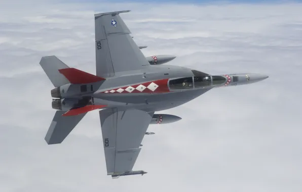 Небо, облака, истребитель, Super Hornet, F-18, палубный