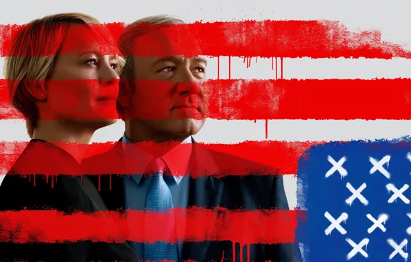 USA, woman, man, flag, America, tv series, House of Cards, Kevin Spacey