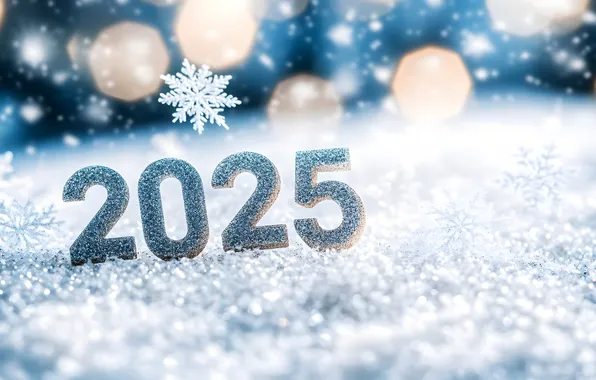 Зима, снег, цифры, дата, 2025, ИИ-арт, нейросеть, Новый 2025 год