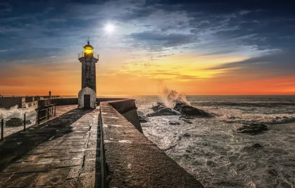 Море, маяк, Portugal, Porto