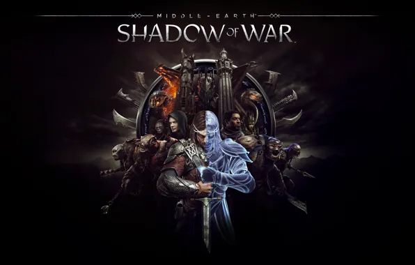 Картинка Мечь, Воины, Games, The Lord of the Rings, Game, Темный фон, Middle-earth: Shadow of War, …