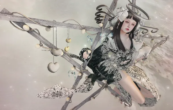 Девушка, рендеринг, фон