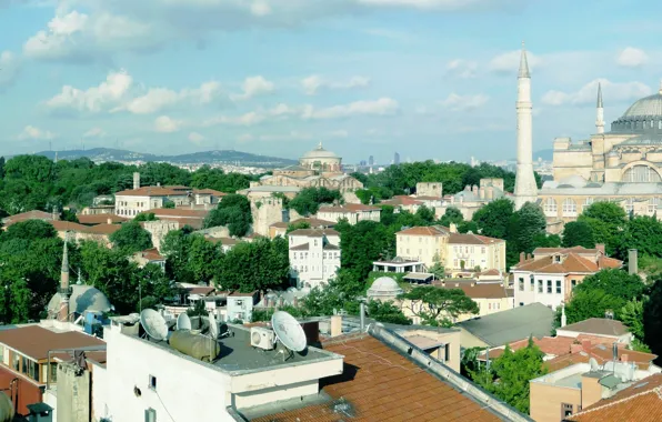 Город, здания, собор, Стамбул, Айя София, ПАНОРАМА