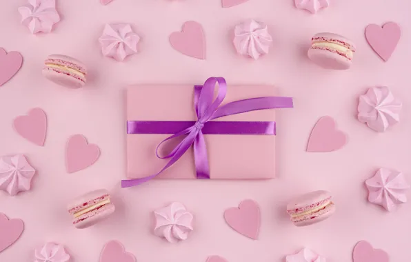 Фон, розовый, подарок, печенье, macarons, меренги, meringue