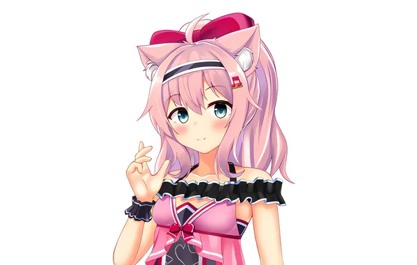 Girl, pink hair, long hair, dress, animal ears, anime, blue eyes, beautiful