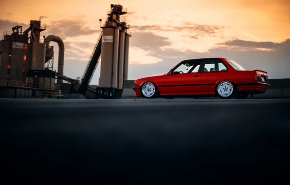 Картинка красный, завод, бмв, BMW, профиль, red, E30, 3 серия