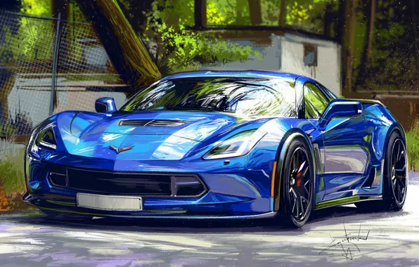 Машина, авто, синяя, Chevrolet Corvette